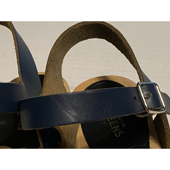 Swedish Hasbeens Peep Toe Clogs Sandals Women's Sz 39 Leather 8.5/9 Navy Blue - Picture 14 of 16